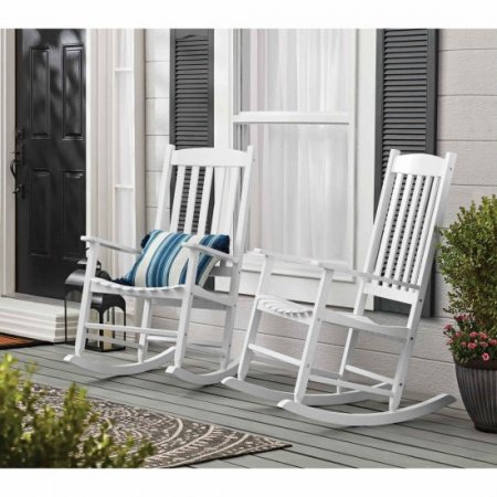 Mainstays Outdoor Wood Porch Rocking Chair, White Color, Weather Resistant Finish