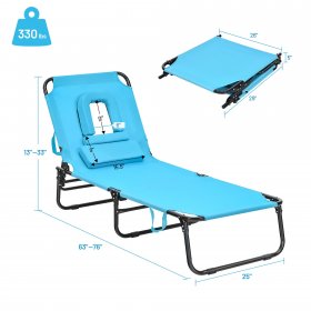 Costway Folding Chaise Lounge Chair Adjustable Outdoor Patio Beach Camping Recliner Turquoise