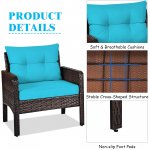 Costway 3PCS Outdoor Rattan Conversation Set Patio Garden Cushioned Sofa Chair Turquoise