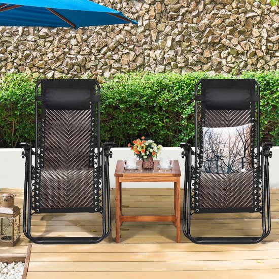 Costway 2PCS Patio Rattan Zero Gravity Lounge Chair Folding Recliner Headrest Brown