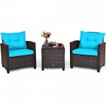 Costway 3PCS Patio Rattan Furniture Set Cushioned Conversation Set Sofa Turquoise