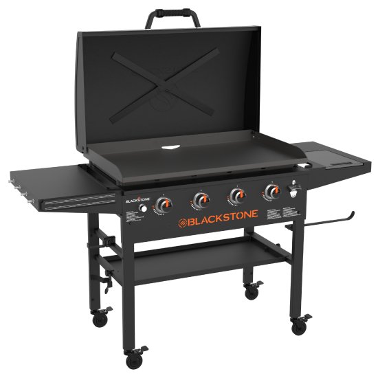 Blackstone Original 4-Burner 36\" Propane Omnivore Outdoor Griddle with Hood and Folding Side Shelves
