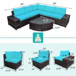 Costway 6PCS Rattan Furniture Set Conversation Cushioned Sofa Armrest Garden Turquoise