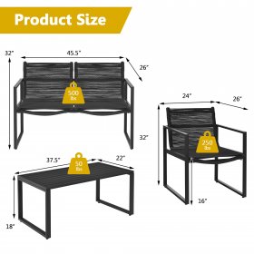 Costway 4PCS Patio Furniture Conversation Set Sofa Loveseat Armrest Garden Deck,Hard Crafted PE Rattan