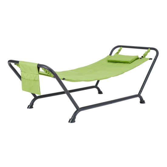 Mainstays Belden Park Hammock with Stand and Pillow, Outdoor, Material Polyester, Multi color, Assembled Length 90.55\"