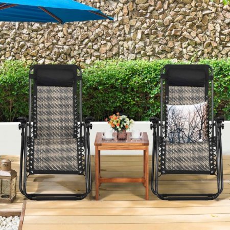 Costway 2PCS Patio Rattan Zero Gravity Lounge Chair Folding Recliner Headrest Mix Grey