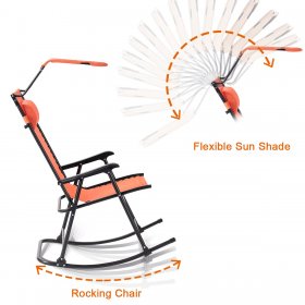 Costway Folding Rocking Chair Rocker Porch Zero Gravity Furniture Sunshade Canopy Orange