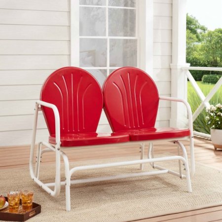 Mainstays Retro Red Outdoor Steel Glider Loveseat