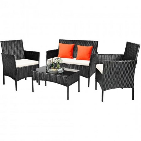 Costway 4PCS Patio Rattan Cushioned Sofa Coffee Table Backyard Porch