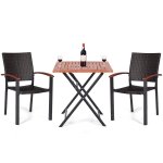 Costway 3PCS Patio Outdoor Garden Dining Set Folding Table Stackable Chairs