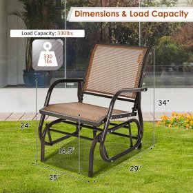 Costway Outdoor Single Swing Glider Rocking Chair Armrest Garden Porch Backyard Brown
