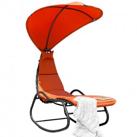 Costway Hanging Chaise Lounge Swing Hammock Canopy Thick Cushion Orange