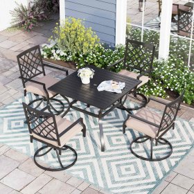 Sophia & William 5-Piece Steel Outdoor Patio Dining Set with 1 Square Metal Table and 4 Swivel Chairs Set