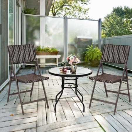 Costway Set of 2 Patio Rattan Folding Dining Chairs Portable Garden Yard Brown