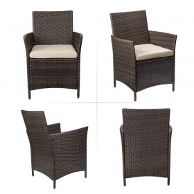 Lacoo 3 Pieces Outdoor Patio Furniture PE Rattan Wicker Table and Chairs Set Bar Set with Cushioned Tempered Glass, Brown/Beige