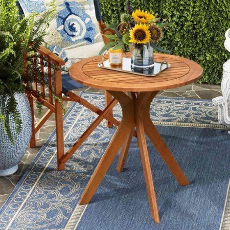 Costway 27 Outdoor Round Table Solid Wood Coffee Side Bistro Table