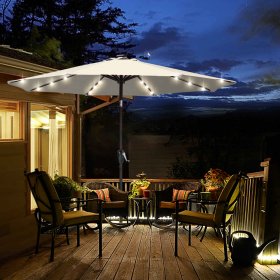 ABCCANOPY 7.5ft Patio Solar Umbrella LED Outdoor Umbrella with Tilt and Crank, Light Beige