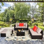 Costway 6PCS Outdoor Patio Rattan Furniture Set Cushioned Sectional Sofa Ottoman