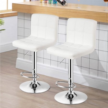 Costway Set of 2 Adjustable Bar Stools PU Leather Swivel Kitchen Counter Pub Chair White