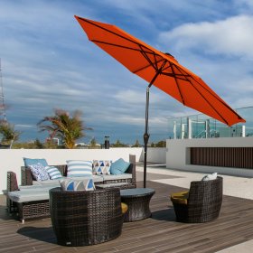 Costway 10FT Patio Solar Umbrella LED Patio Market Steel Tilt W/Crank Outdoor Orange New