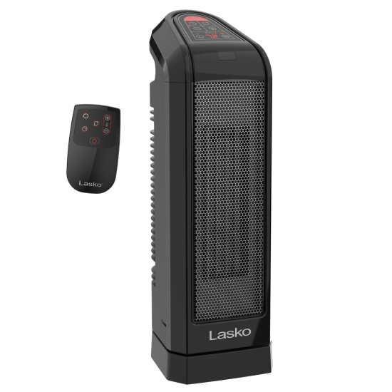 Lasko 15.75\" 1500W Oscillating Digital Ceramic Tower Space Heater, Remote, Black, CT16670