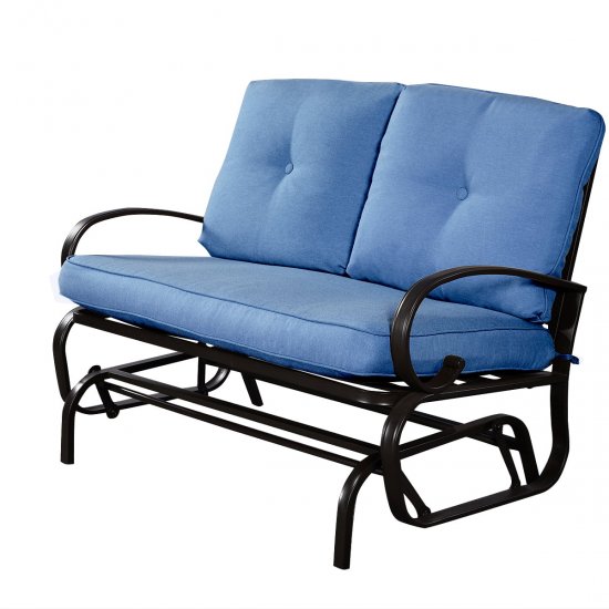 Costway Glider Outdoor Patio Rocking Bench Loveseat Cushioned Seat Steel Frame Blue