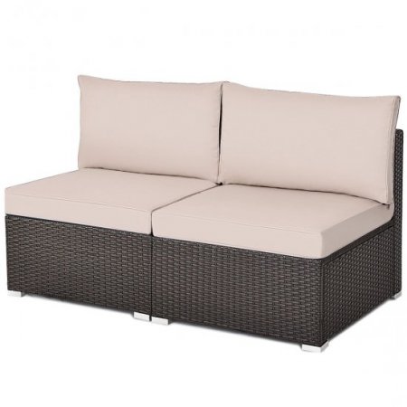 Costway 2PCS Patio Rattan Armless Sofa Sectional Furniture W/Cushion