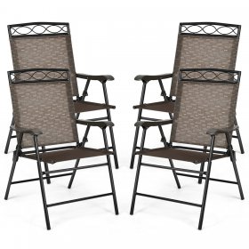 Costway Set of 4 Patio Folding Chairs Sling Portable Dining Chair Set w/ Armrest