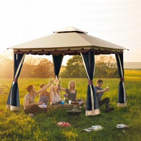 Costway 2-Tier 10'x10' Gazebo Canopy Tent Shelter Awning Steel Patio Garden Outdoor