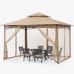 ABCCANOPY 11x11 Patio Gazebos for Patios Double Roof Soft Canopy Garden Gazebo with Mosquito Netting for Shade and Rain, Khaki