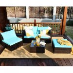 Costway 5PCS Patio Furniture Set Sectional Conversation Sofa Set w/ Coffee Table Blue