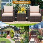 Costway 3PCS Patio Rattan Furniture Set Conversation Wicker Sofa Set w/Cushion Garden