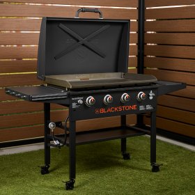Blackstone Original 4-Burner 36" Propane Omnivore Outdoor Griddle with Hood and Folding Side Shelves