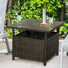 Costway Brown Rattan Wicker Steel Side Table Outdoor Furniture Deck Garden Patio Pool
