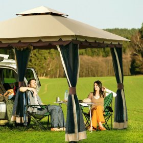 Costway 2-Tier 10'x10' Gazebo Canopy Tent Shelter Awning Steel Patio Garden Outdoor