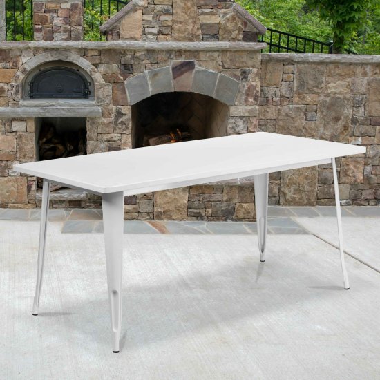 Flash Furniture Commercial Grade 31.5\" x 63\" Rectangular White Metal Indoor-Outdoor Table