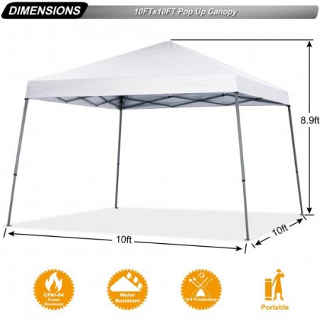 ABCCANOPY 10 ft x 10 ft Outdoor Pop Up Canopy Tent with Slant Leg, White