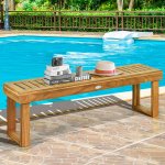 Costway 52 Outdoor Acacia Wood Dining Bench Chair Seat Slat