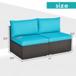 2PCS Patio Rattan Armless Sofa Sectional Conversation Furniture Set W/Cushion Turquoise