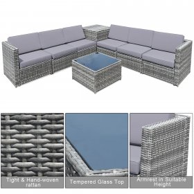 Costway 8 PCS Wicker Sofa Weaving Rattan Furniture Set Patio Furniture w/ Storage Outdoor