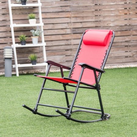 Costway Folding Zero Gravity Rocking Chair Rocker Porch Outdoor Patio Headrest Red