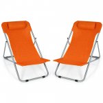 Costway Set of 2 Beach Chair Portable 3-Position Lounge Chair w/Headrest Orange