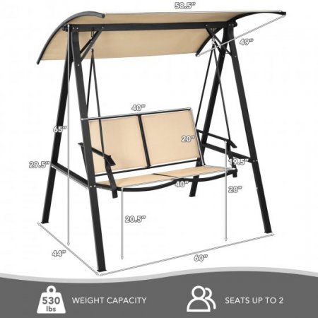 Costway Outdoor 2-Seat Swing Loveseat with Canopy Hanging Swing Beige