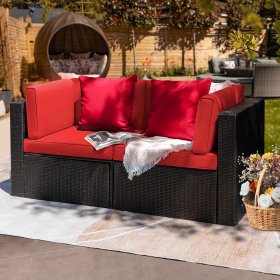 Lacoo 2 Pieces Patio Loveseat Outdoor Sectional Sofa Patio Conversation Set for Small Area, Red