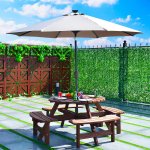 Costway Patio 8 Seat Wood PicnicTable Beer Dining Seat Bench Set Pub Garden Yard