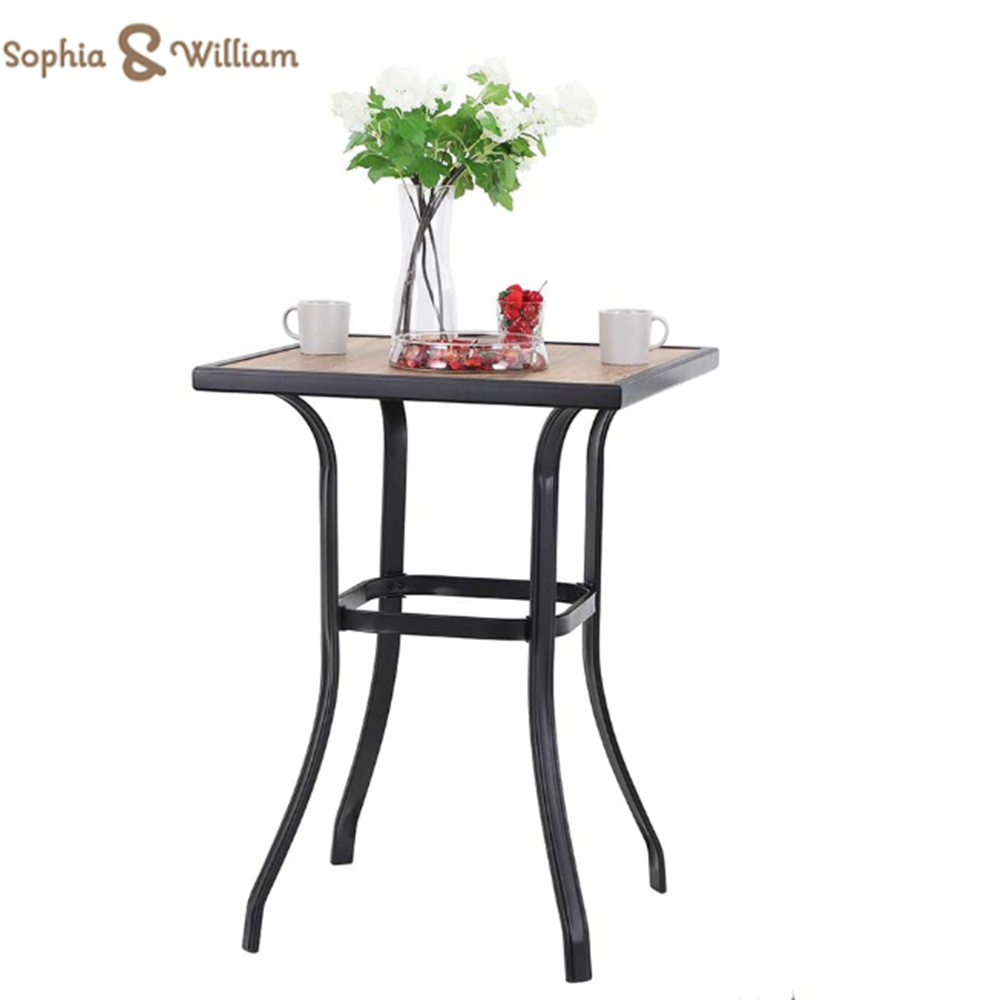 Sophia & William Patio Outdoor Height Bar Table Set Square Bistro Metal Dining Table with Wooden-like Top